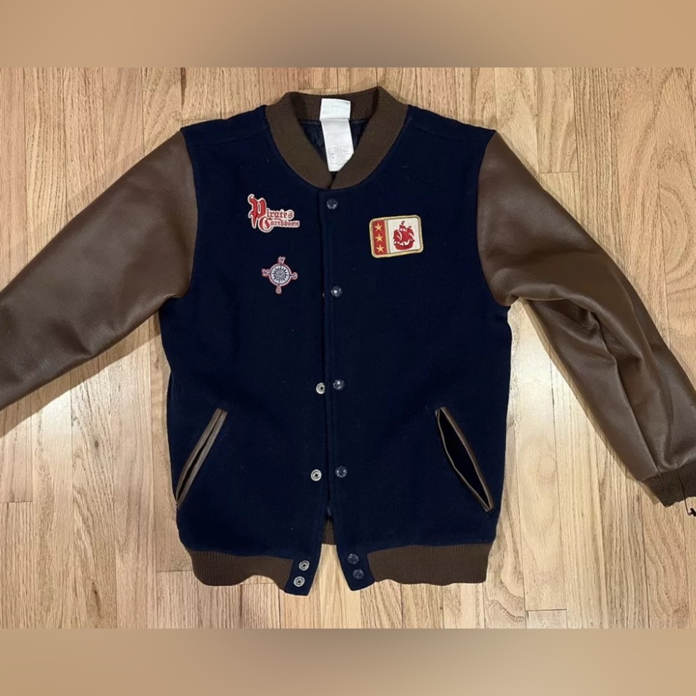 Vintage Disney Shopping Pirate Of The Caribbean Bomber Jacket Embroidered Kids L